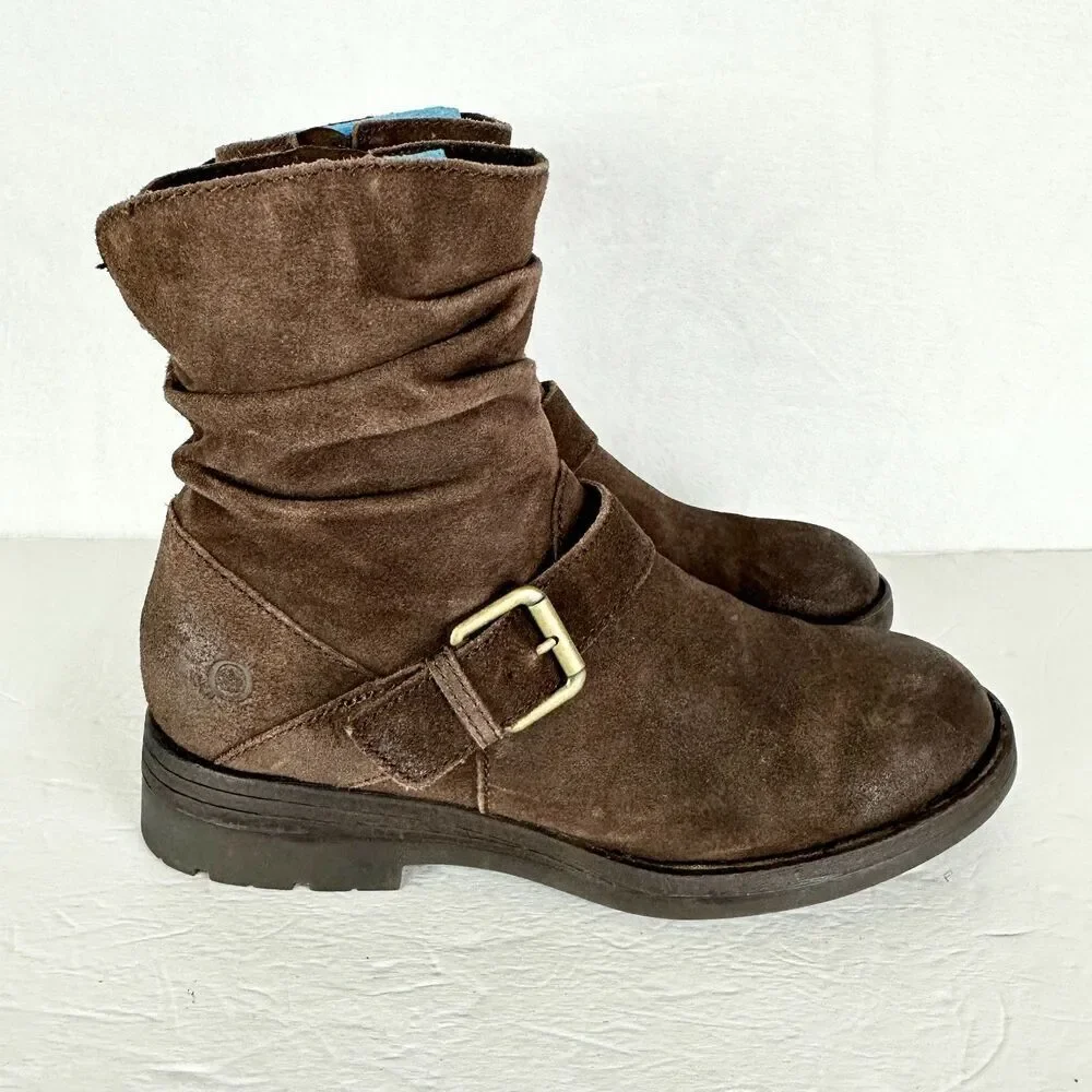 Born Women's Midway Boot Suede Leather Size 8 Dark Brown Slouchy Side Zip